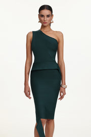 Novah Classic Contour One Shoulder Bandage Midi Dress
